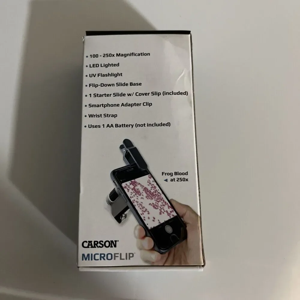 Carson MicroFlip 100x-250x LED/UV Pocket Microscope w/Smartphone Adapter MP-250